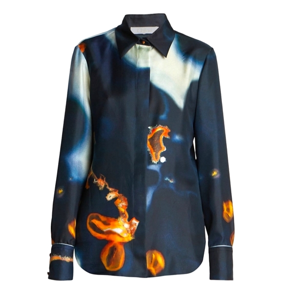 NWT $1950 Chloe Geode Print Twill Patterned Classic Silk Button Blouse Sz 40 (8) - Picture 3 of 16